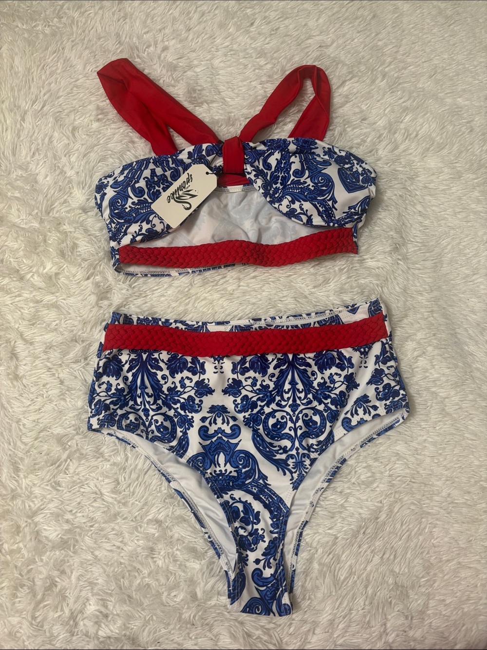 NWT Sporlike Braided High Waisted Bikini Swim Set Size L